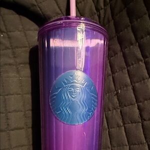 Starbucks Purple Ombre Tumbler with Blue Logo and Pink Straw